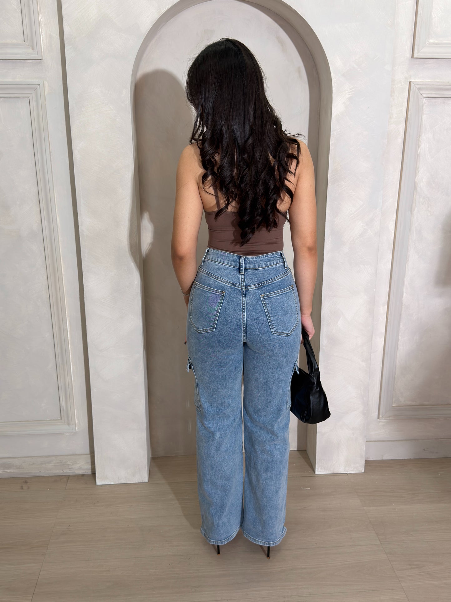 Snatched Fit Cargo Jeans (Blue)