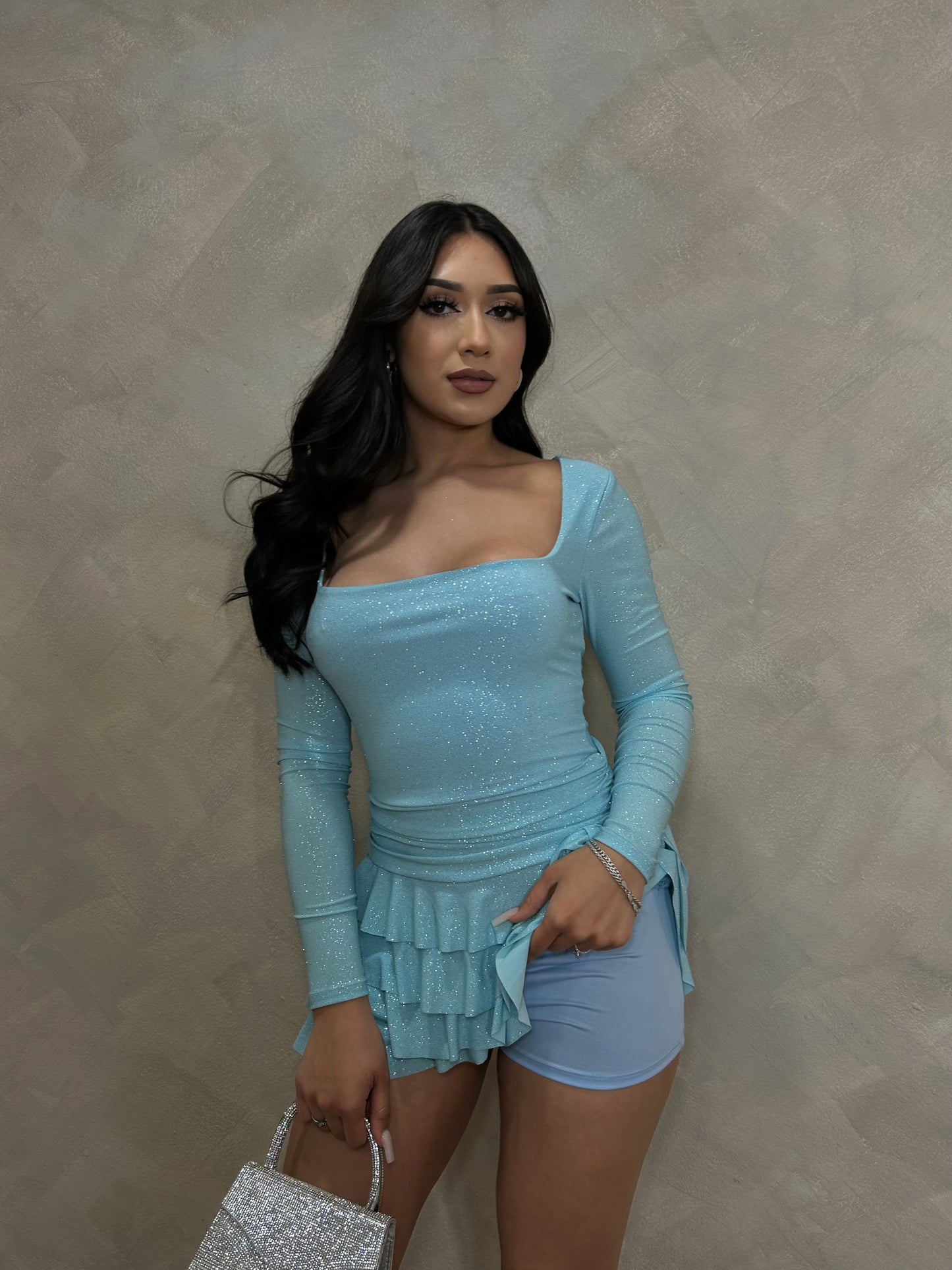 Ariani Glitter Romper Dress (Aqua)