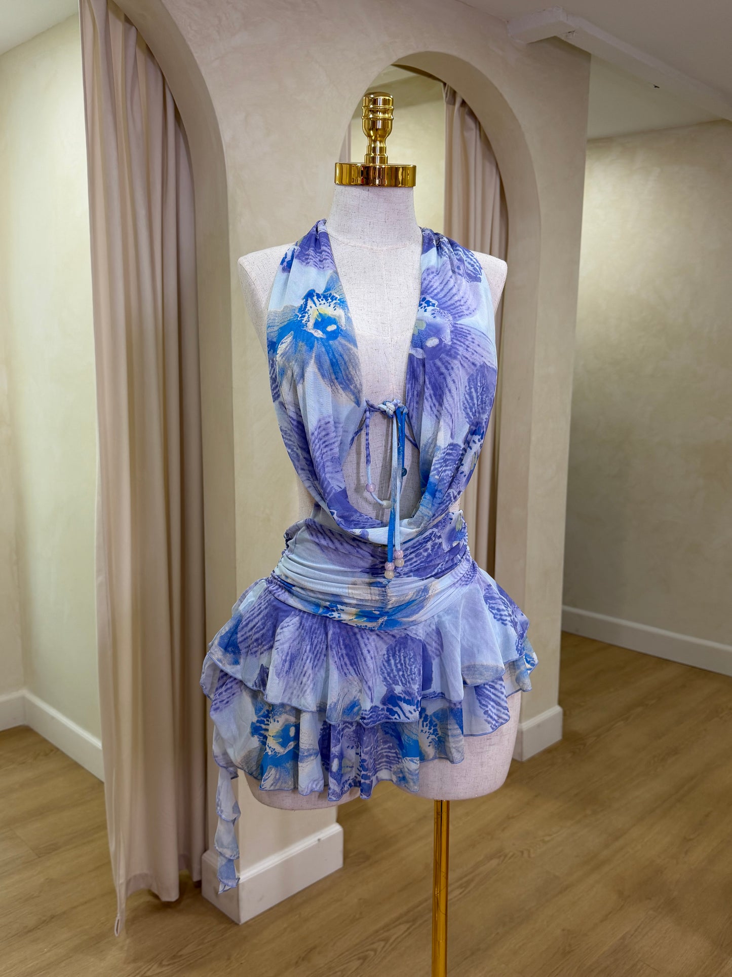 Maria Ruffle Romper Dress (Blue)