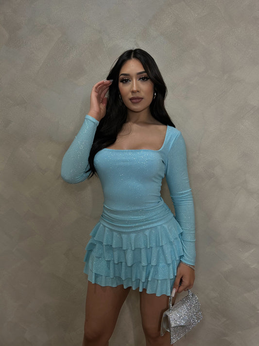 Ariani Glitter Romper Dress (Aqua)