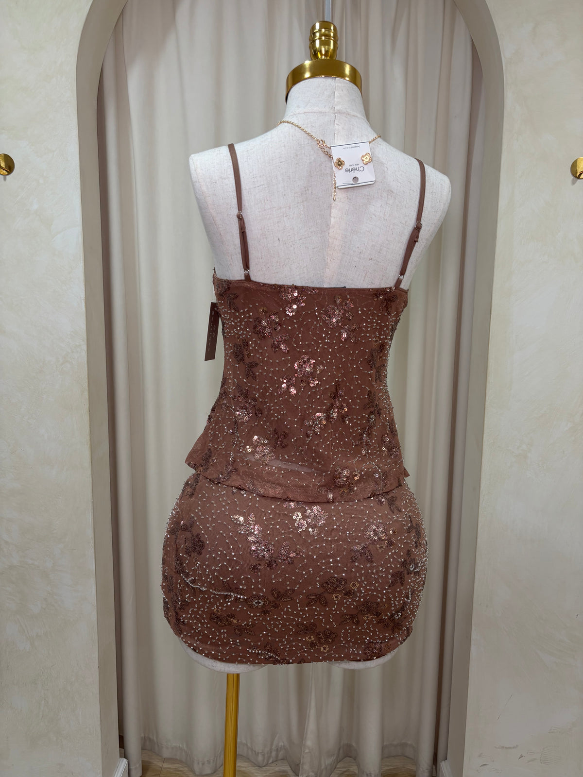 Brown sequin floral set