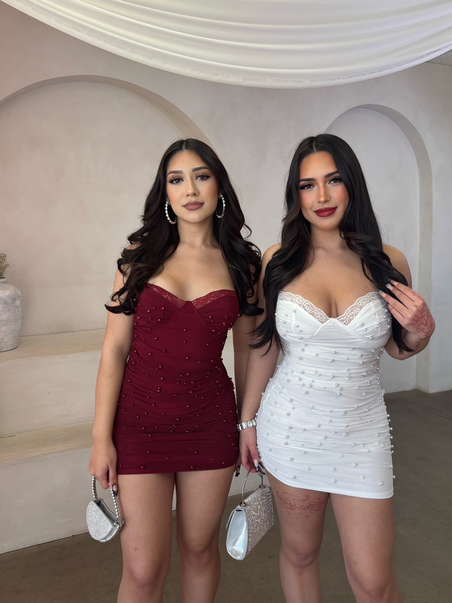 Gianna Pearl Mini Dress (Burgundy)