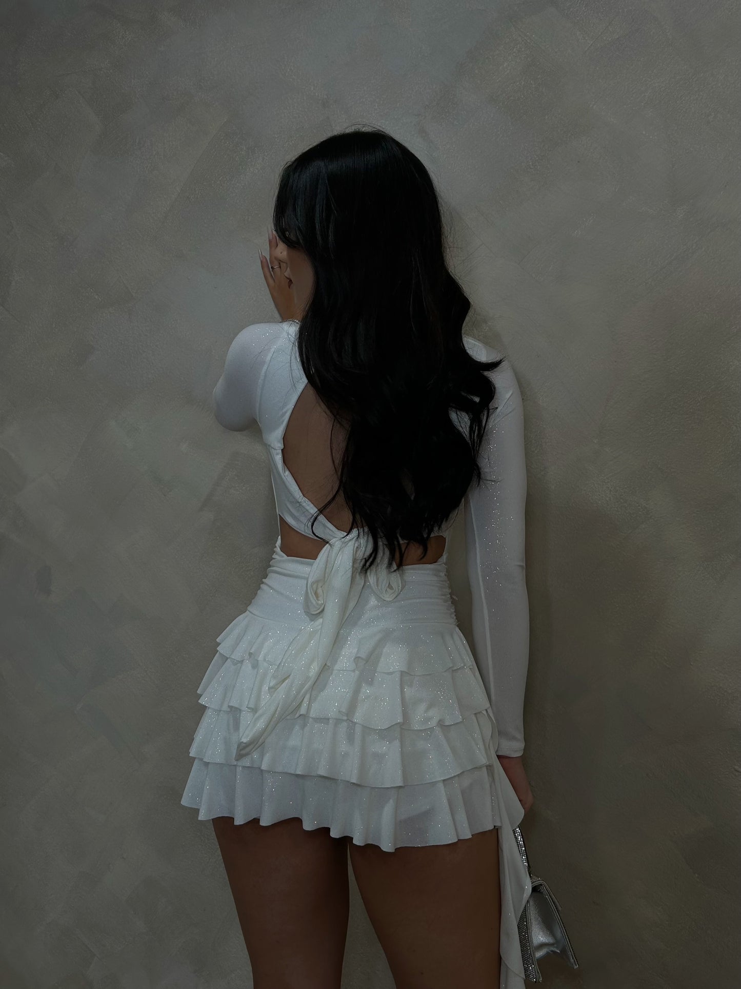 GG Glitter Romper Dress (White)