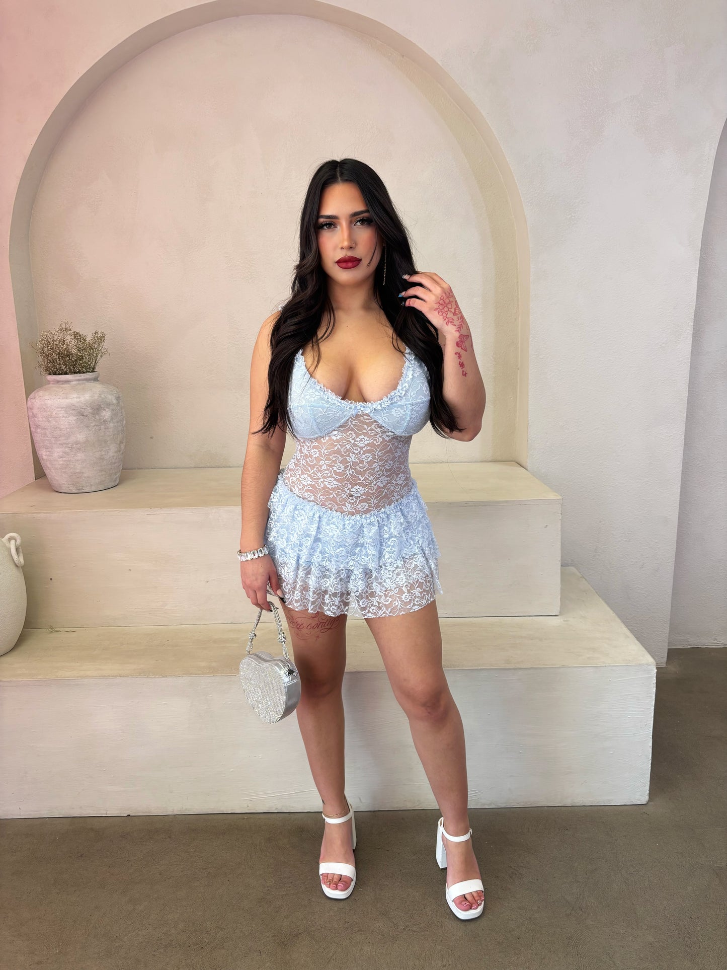 Bella Lace Romper Dress (Blue)