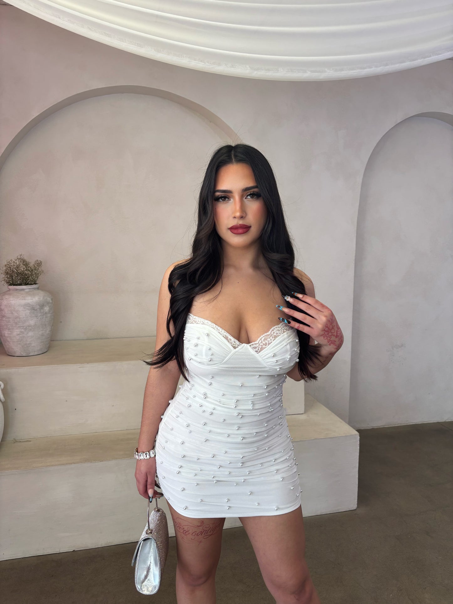 Gianna Pearl Mini Dress (White)