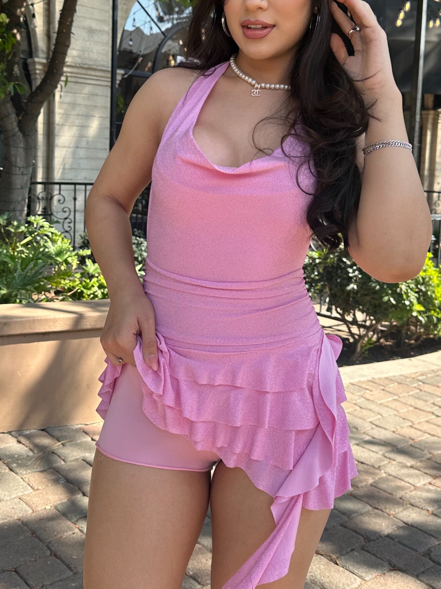 Mya Glitter Romper Dress (Light Pink)