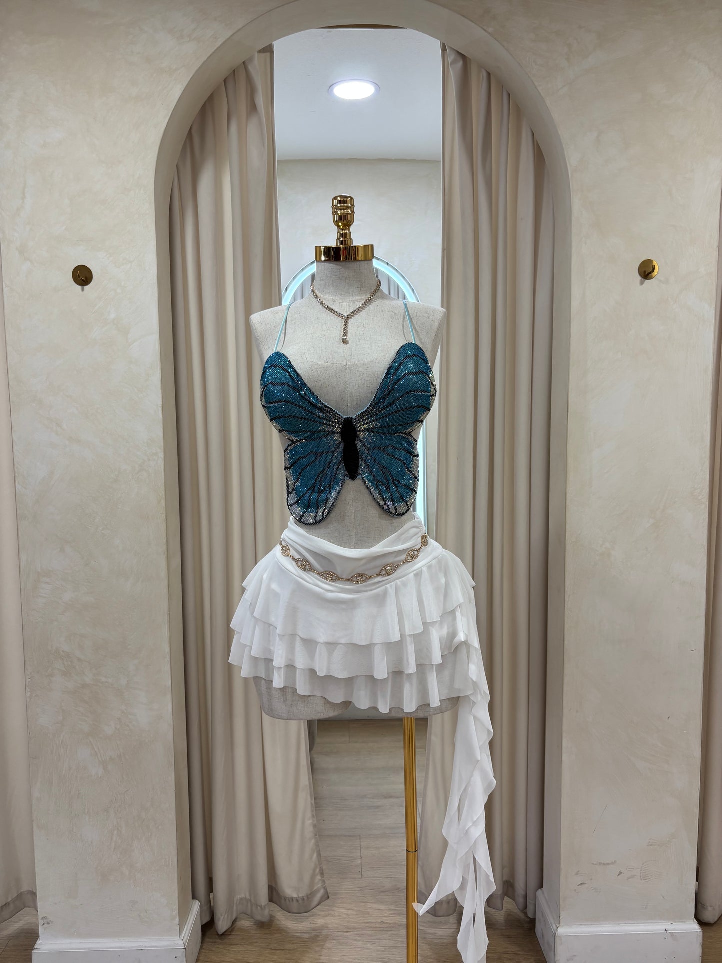 Blue butterfly top