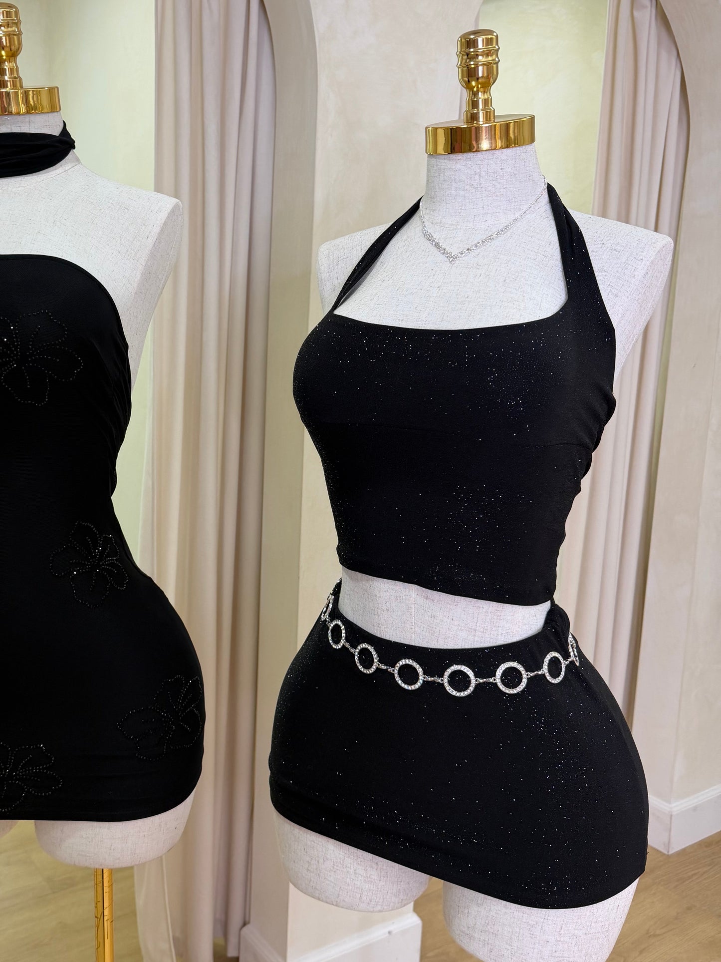Black Glitter Skirt Set
