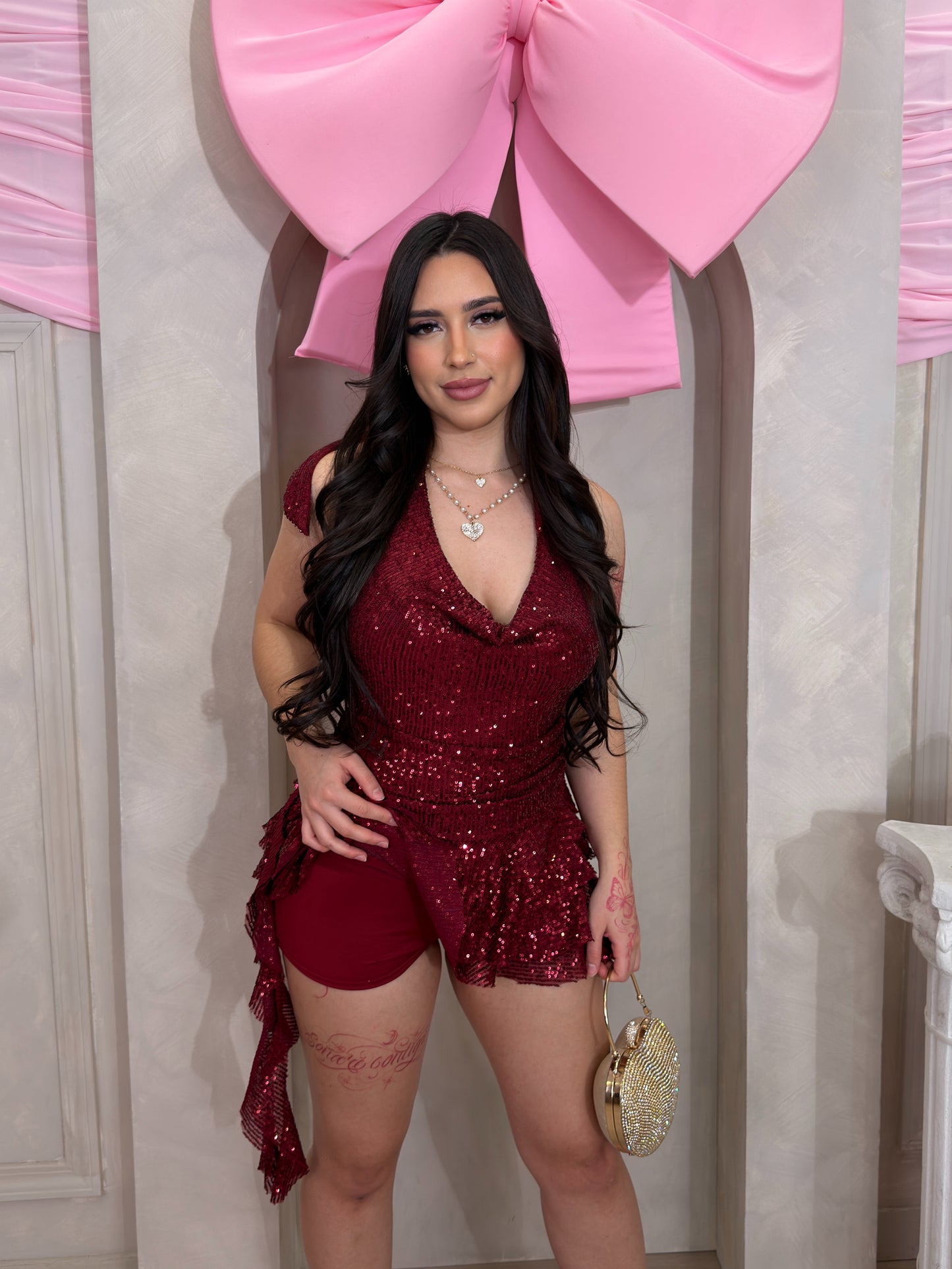 Soraya Sequin Romper Dress (Burgundy)