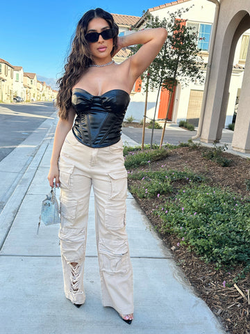 Melinda Faux Leather Corset (Black) | PRICED AS MARKED🚨