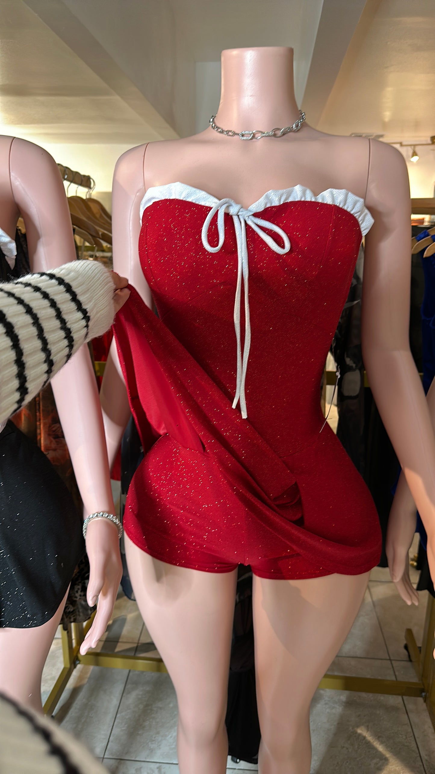 Zoey Glitz Romper Dress (Red)
