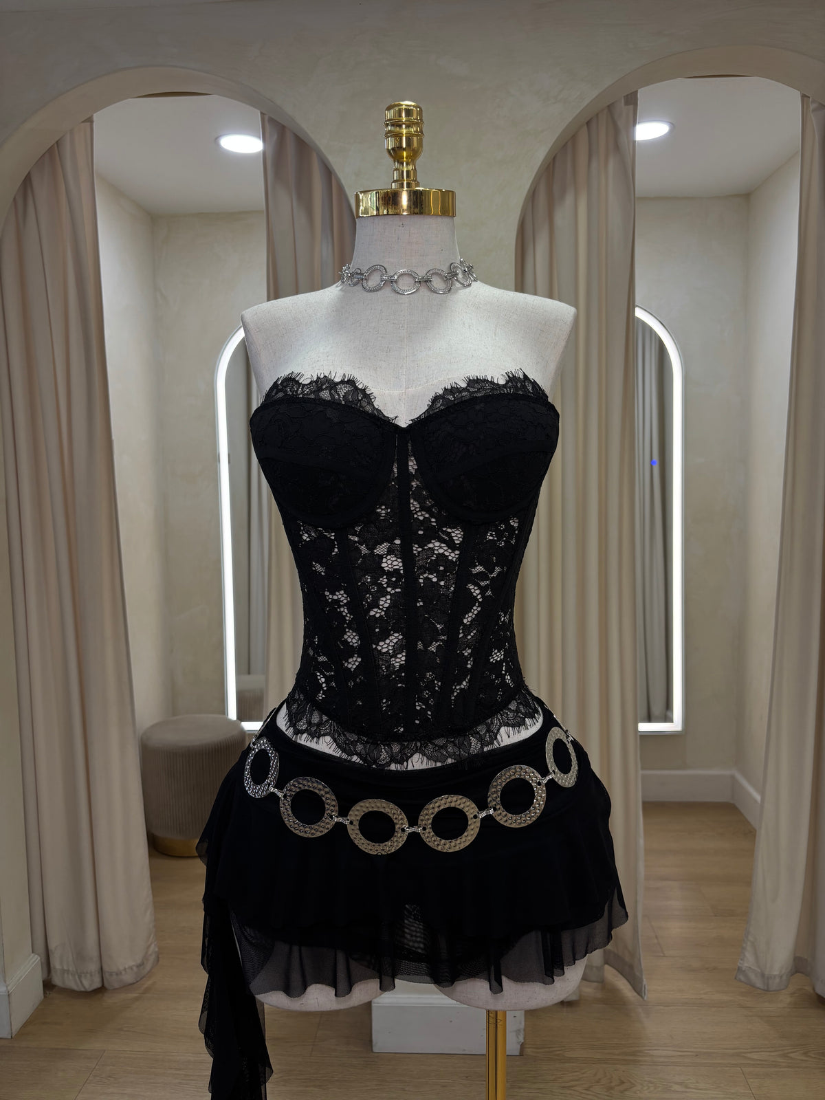 Stephanie Lace Corset (Black)