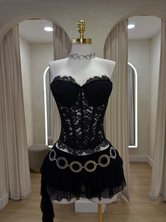 Stephanie Lace Corset (Black)