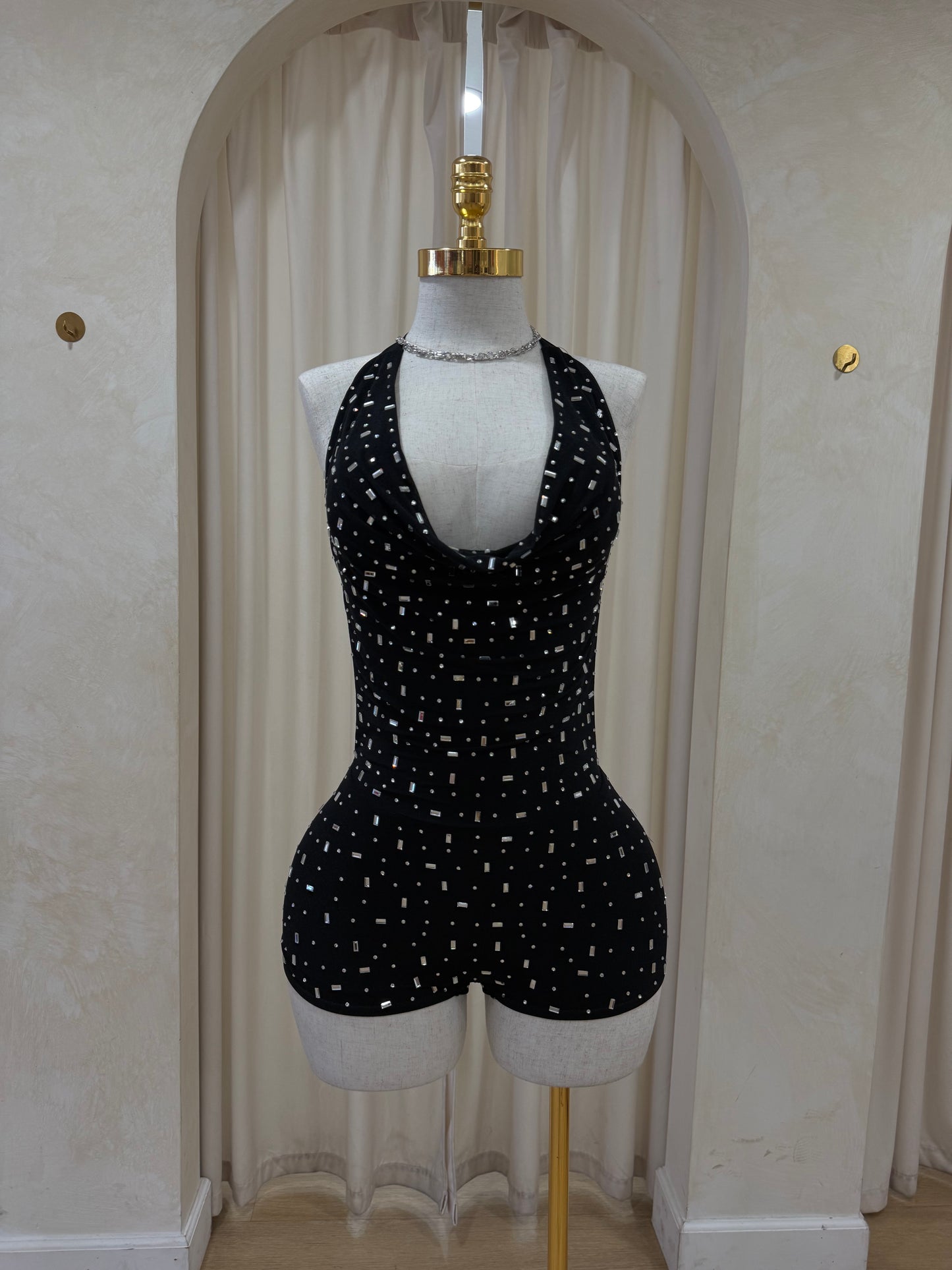 Baddie bling halter romper