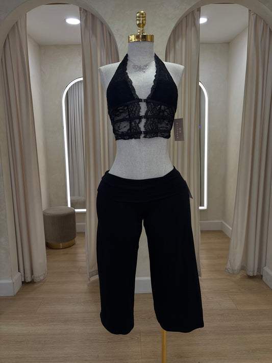 Flare Capri Fold Over Legging(Black)