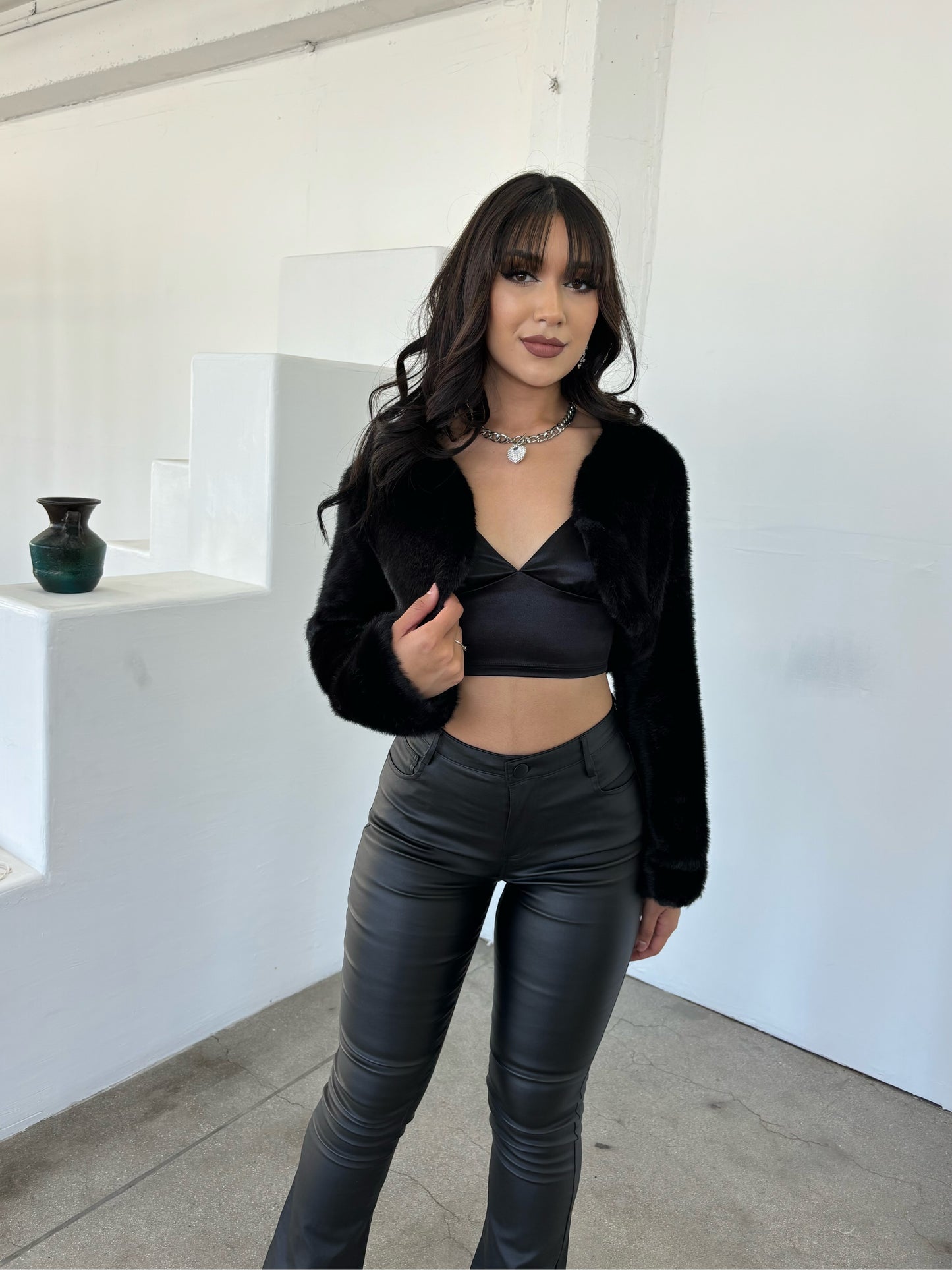 Farrah Fur Crop Cardigan (black)