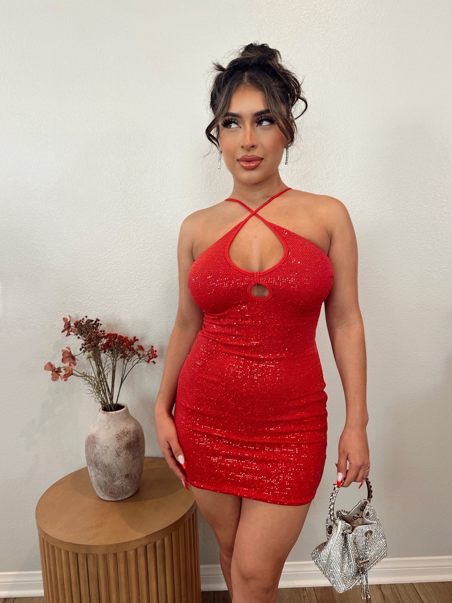 Ruby Glitz Mini Dress (Red)