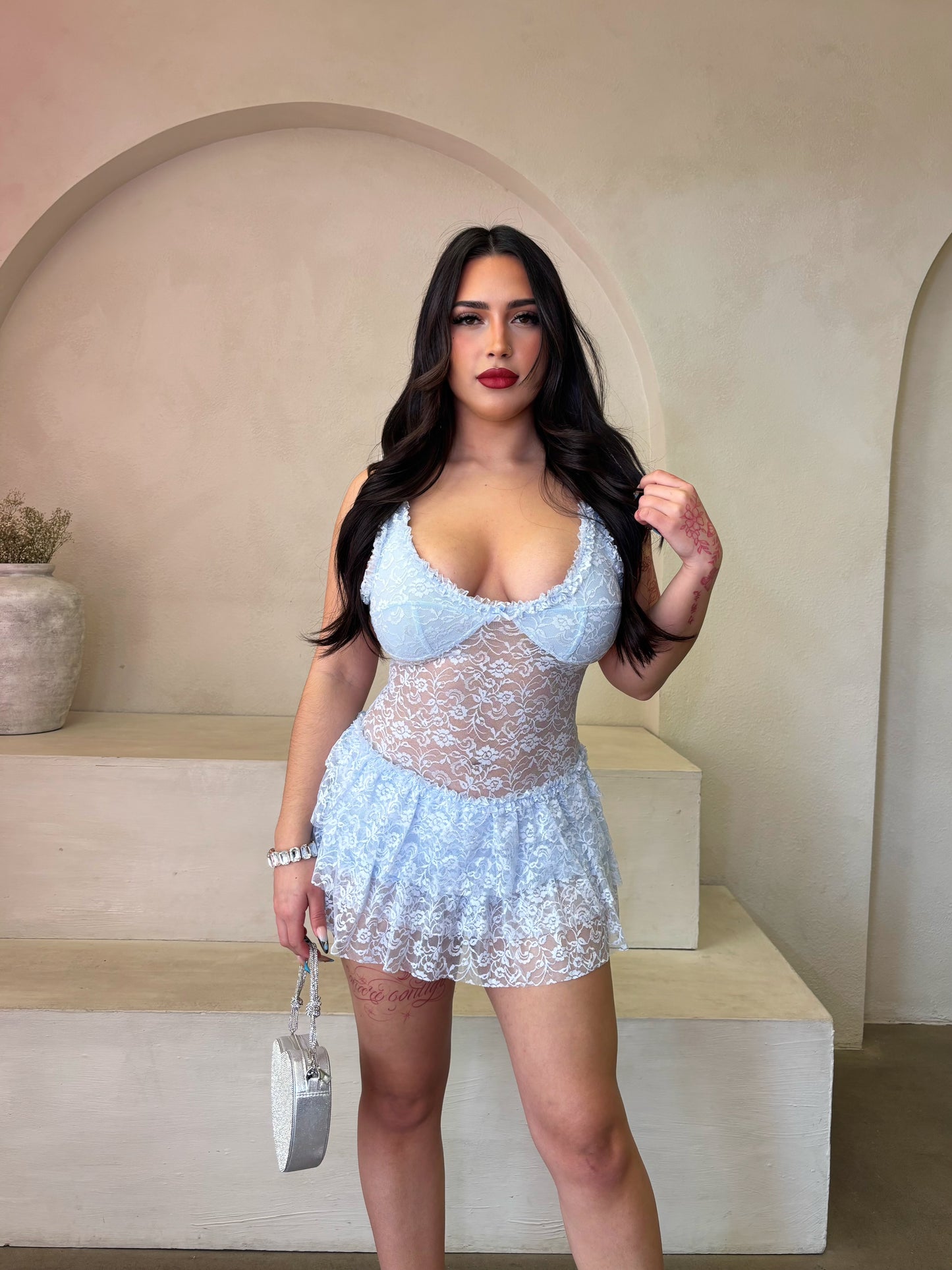 Bella Lace Romper Dress (Blue)