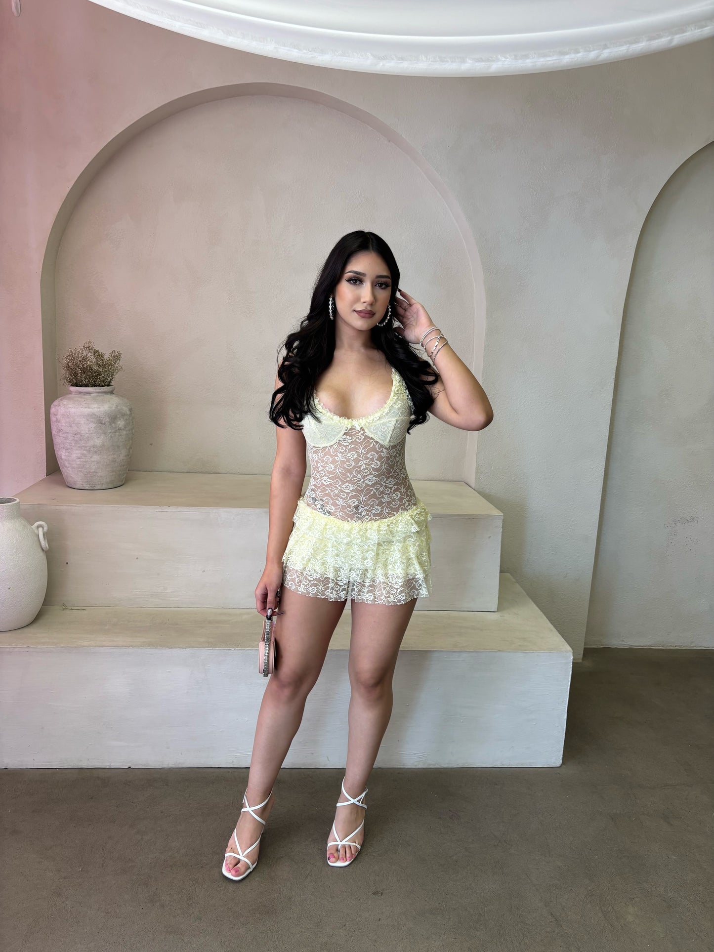 Bella Lace Romper Dress (Yellow)