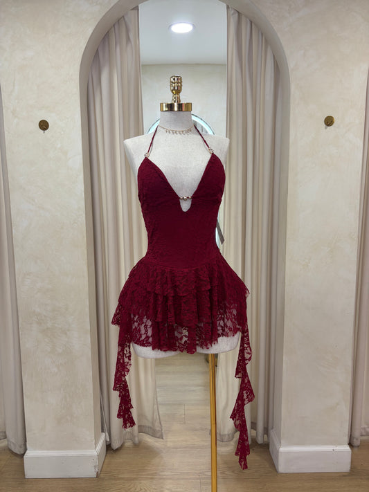 Scarlet Lace ruffle dress (burgundy)