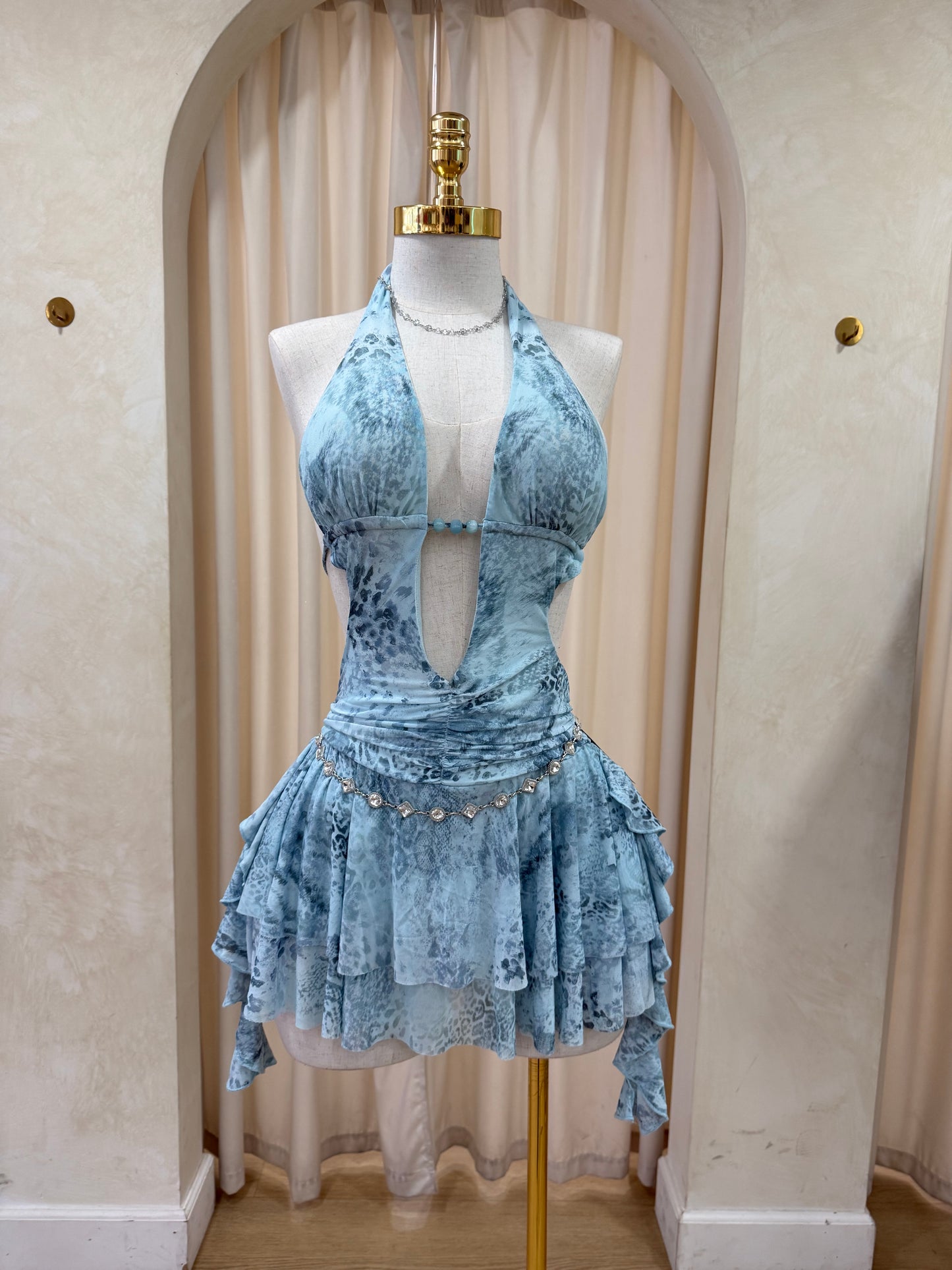 Kayla cheetah romper dress (blue)