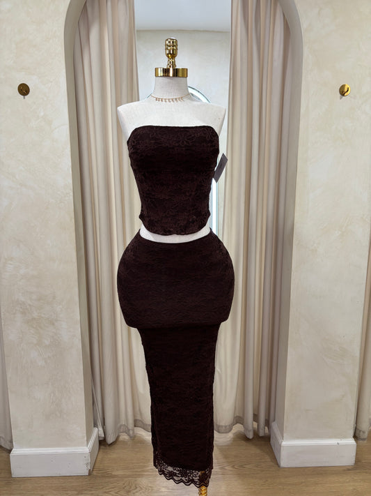 Brown midi skirt set