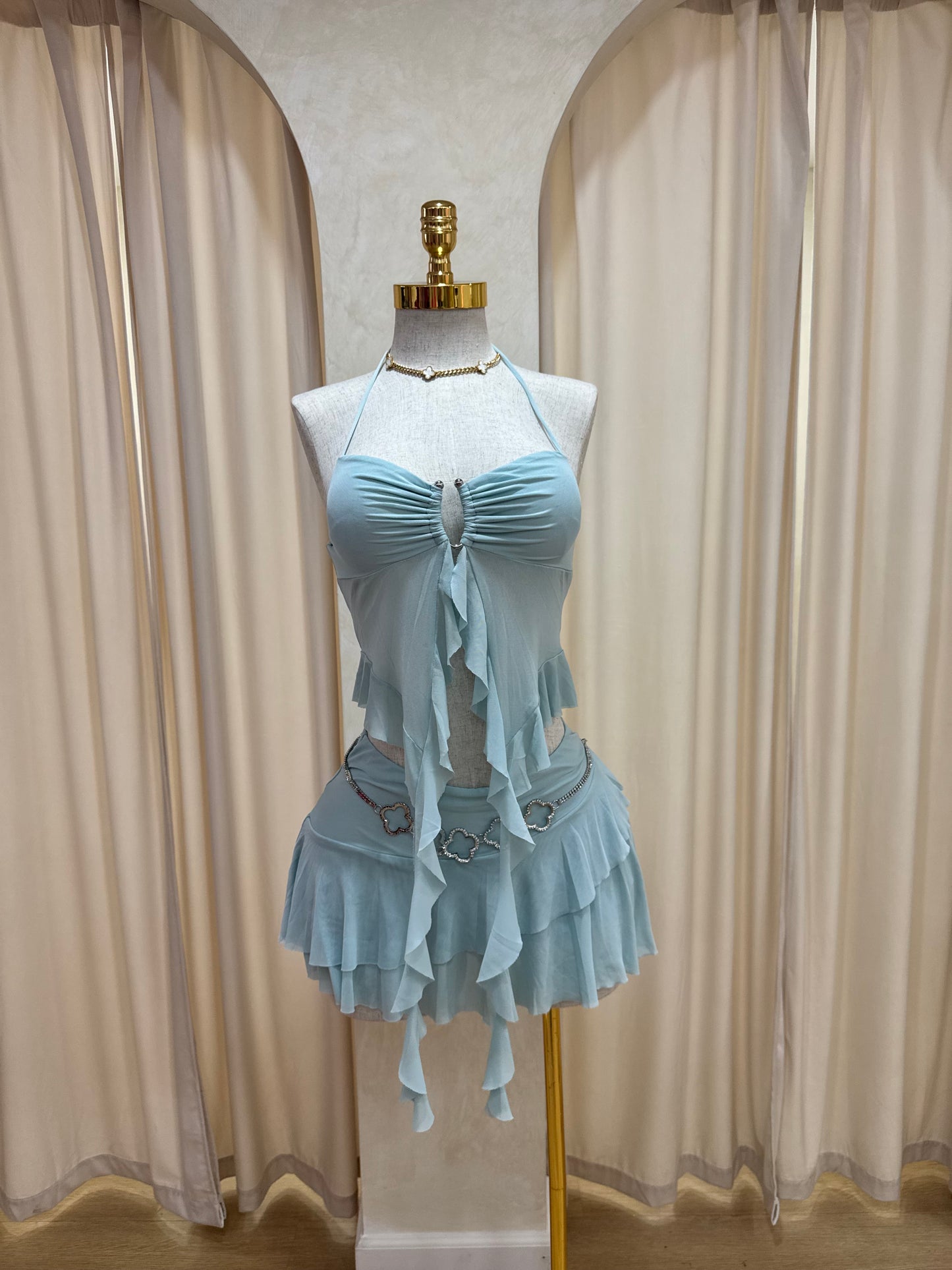 Sarai Ruffle Skirt Set Sage)