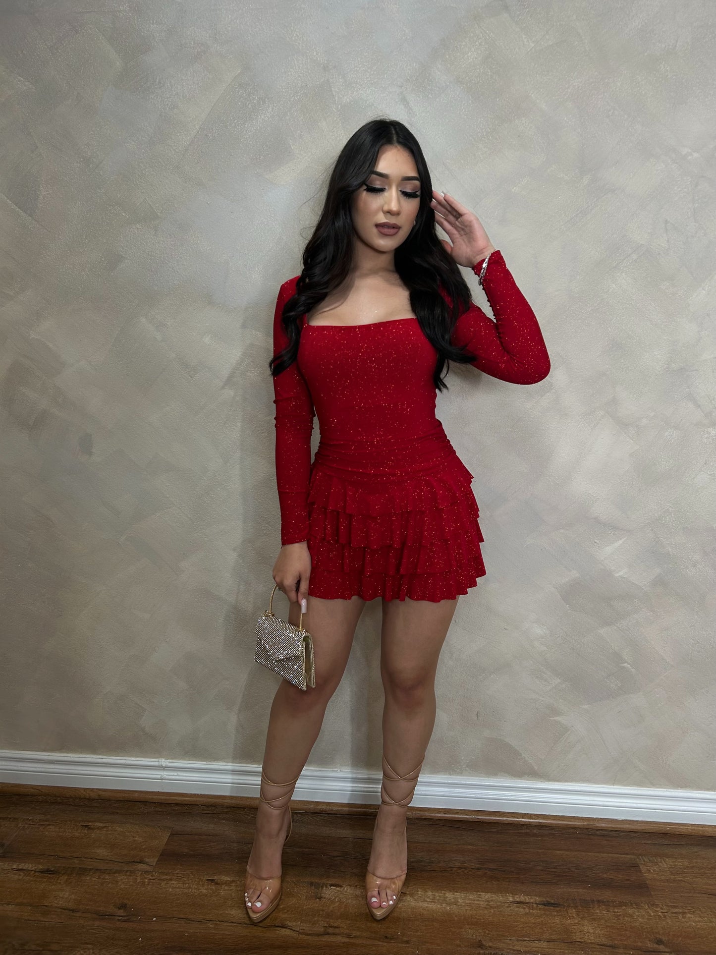 Ariani Glitter Romper Dress (Red)