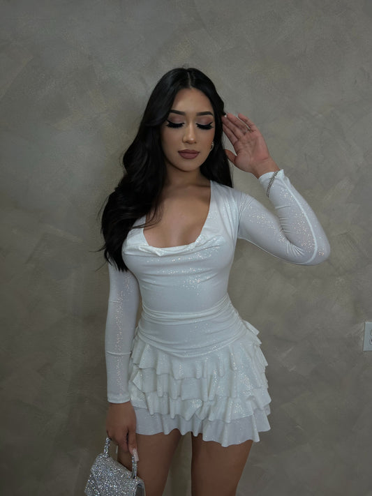 GG Glitter Romper Dress (White)