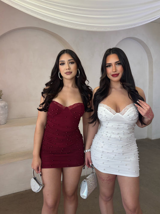 Gianna Pearl Mini Dress (Burgundy)