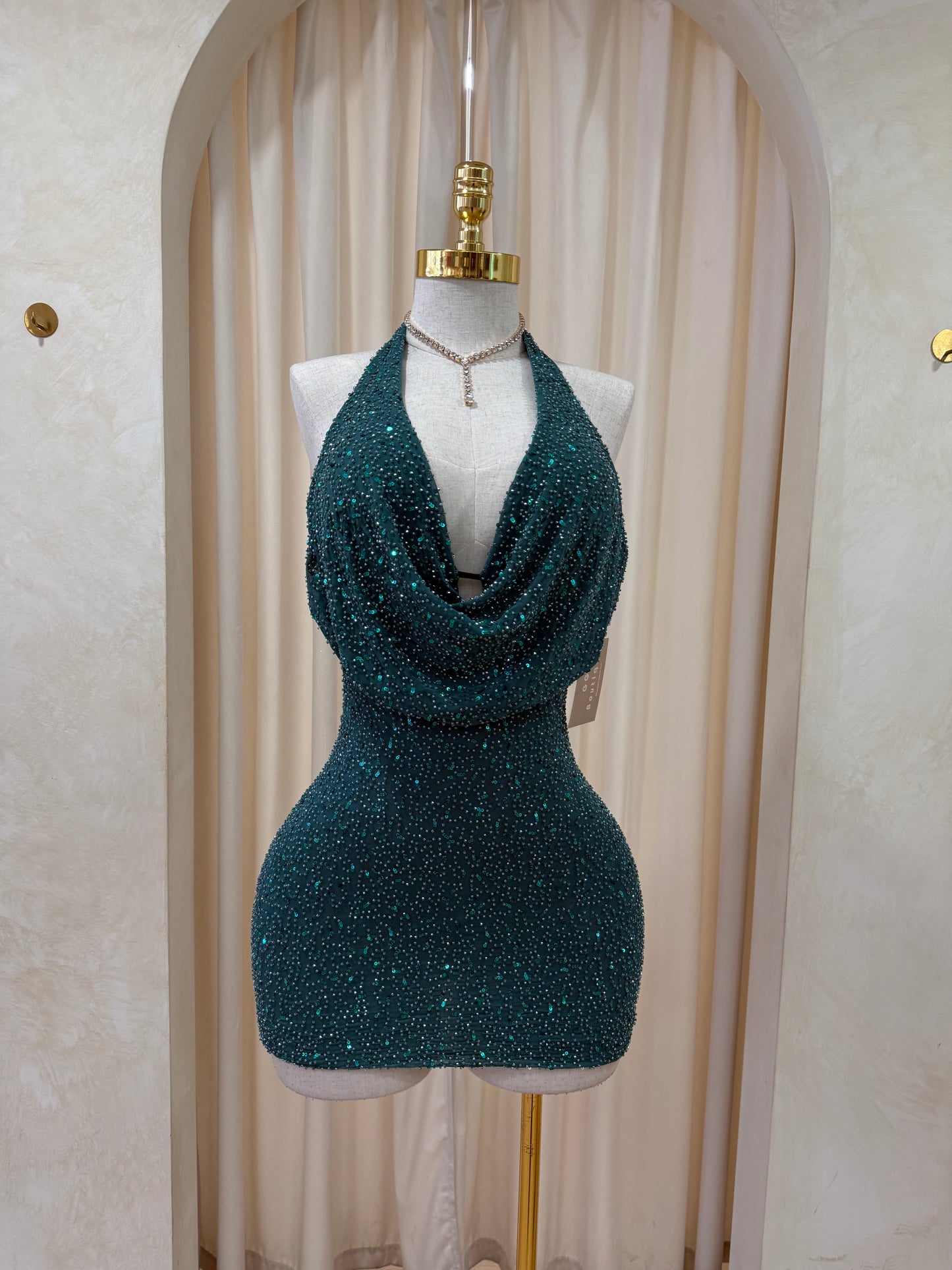Sweetheart Beaded Mini Dress (green)