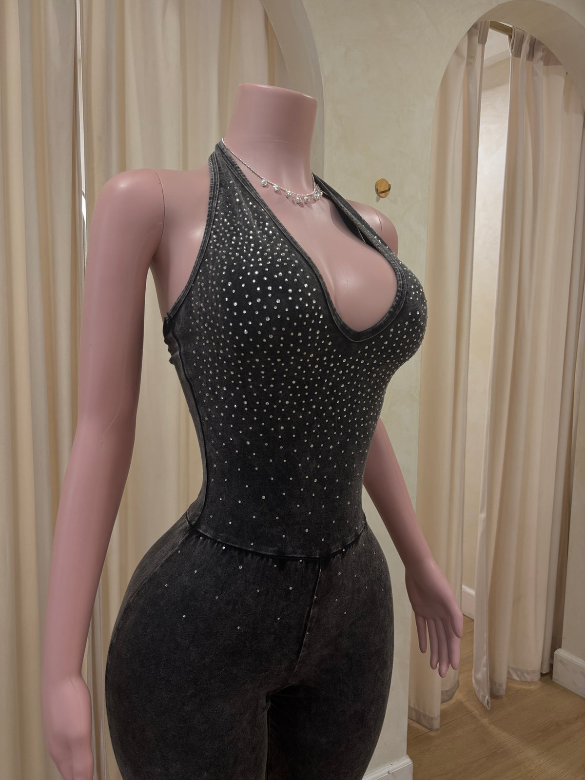 Bling acid wash jumpsuit
