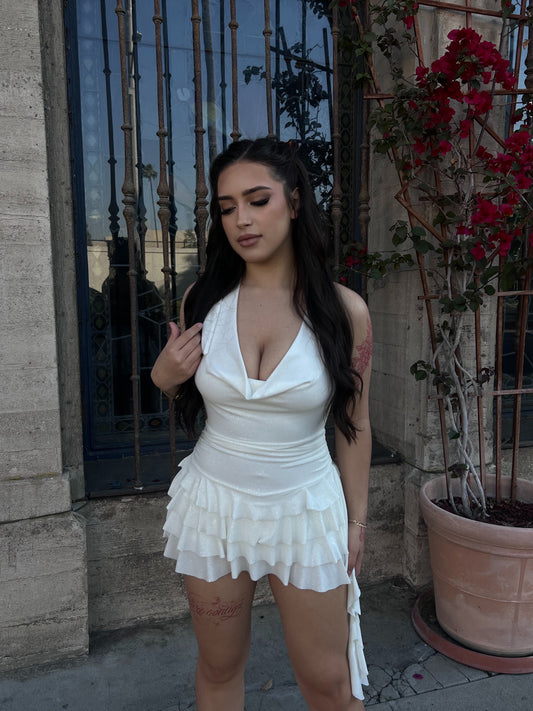 Mya Glitter Romper Dress (White)