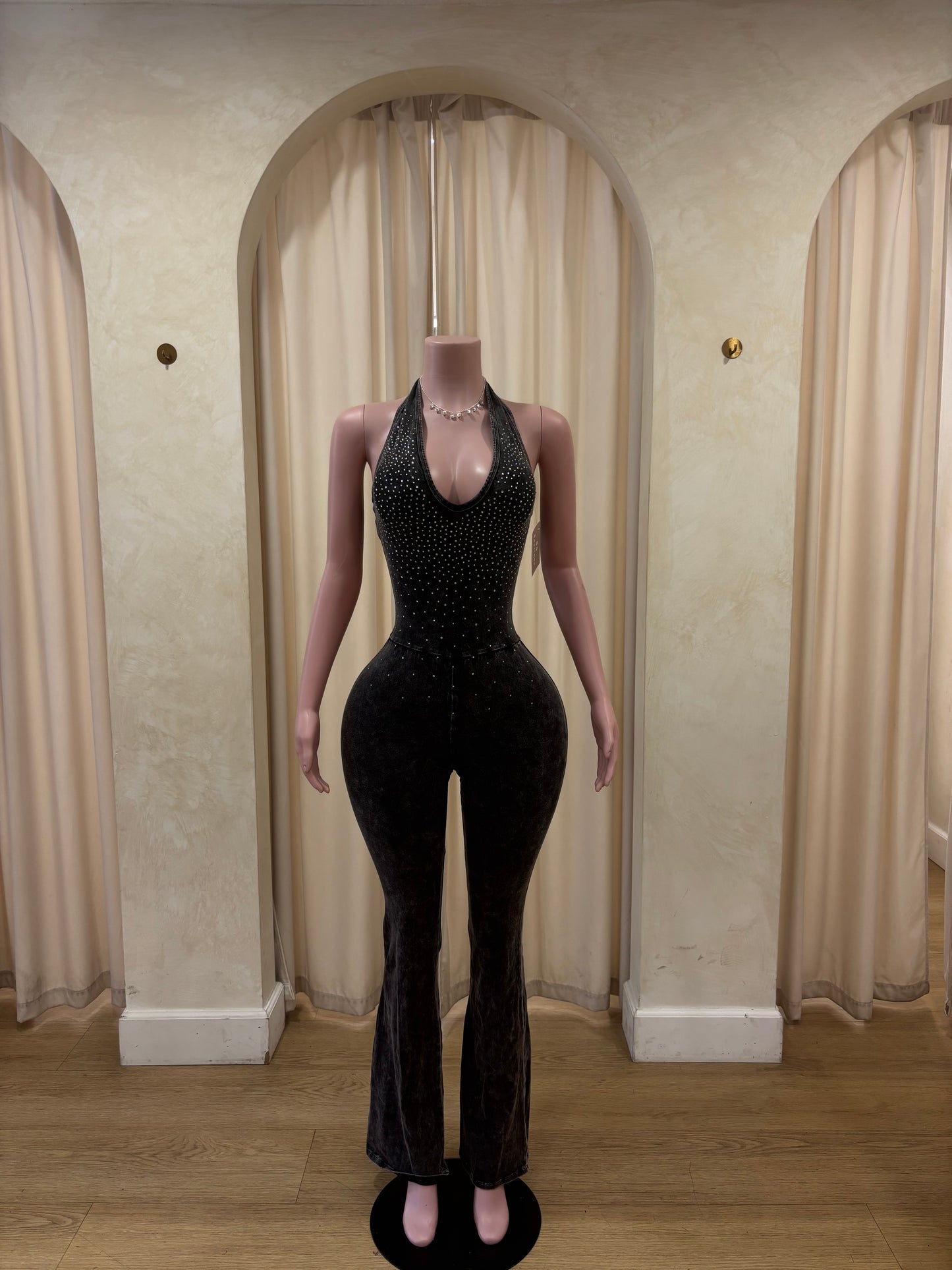 Bling acid wash jumpsuit