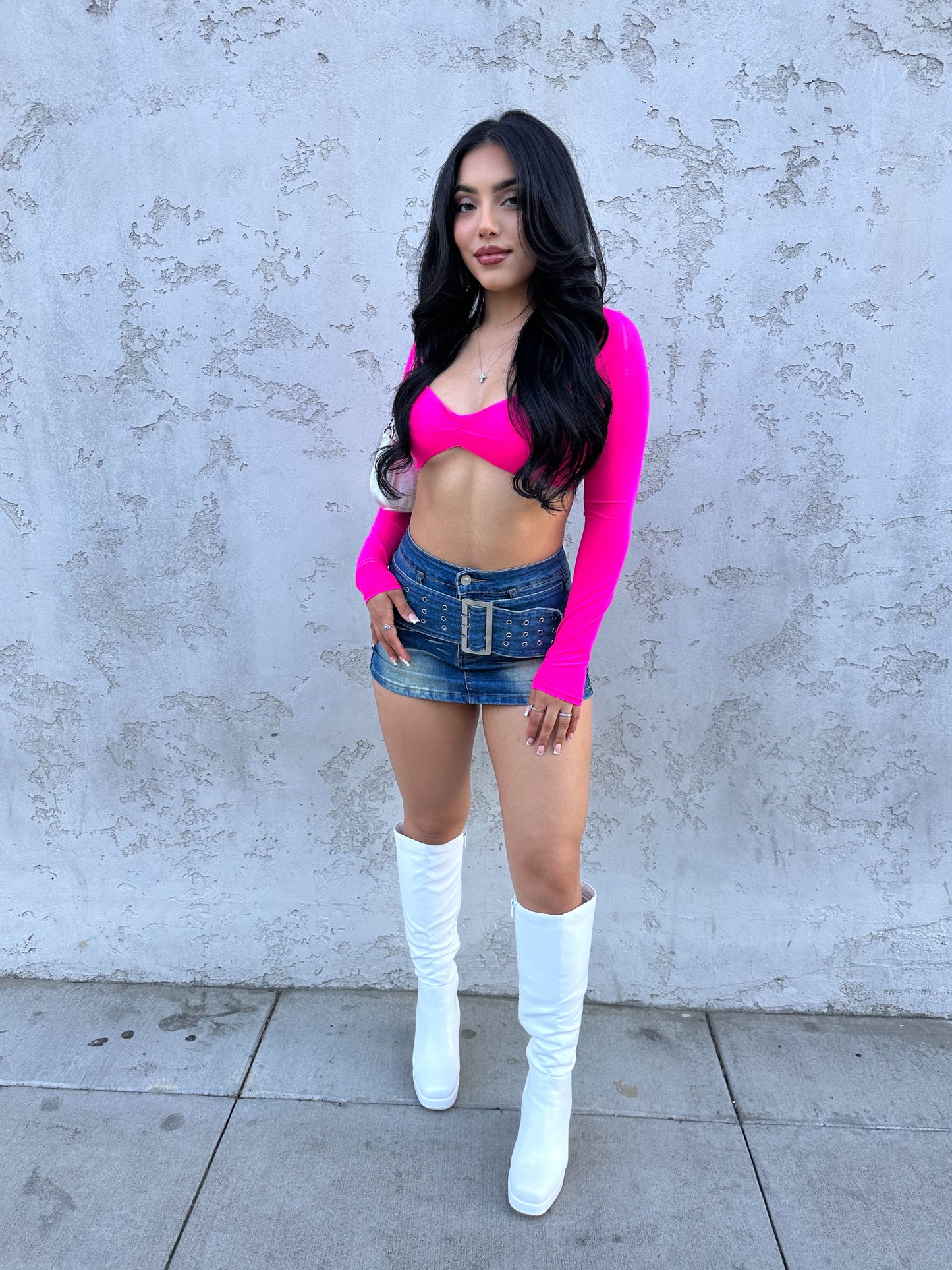 Karolina Buckle Stretchy Denim Skirt (Light Denim)