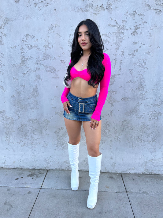 Karolina Buckle Stretchy Denim Skirt (Light Denim)