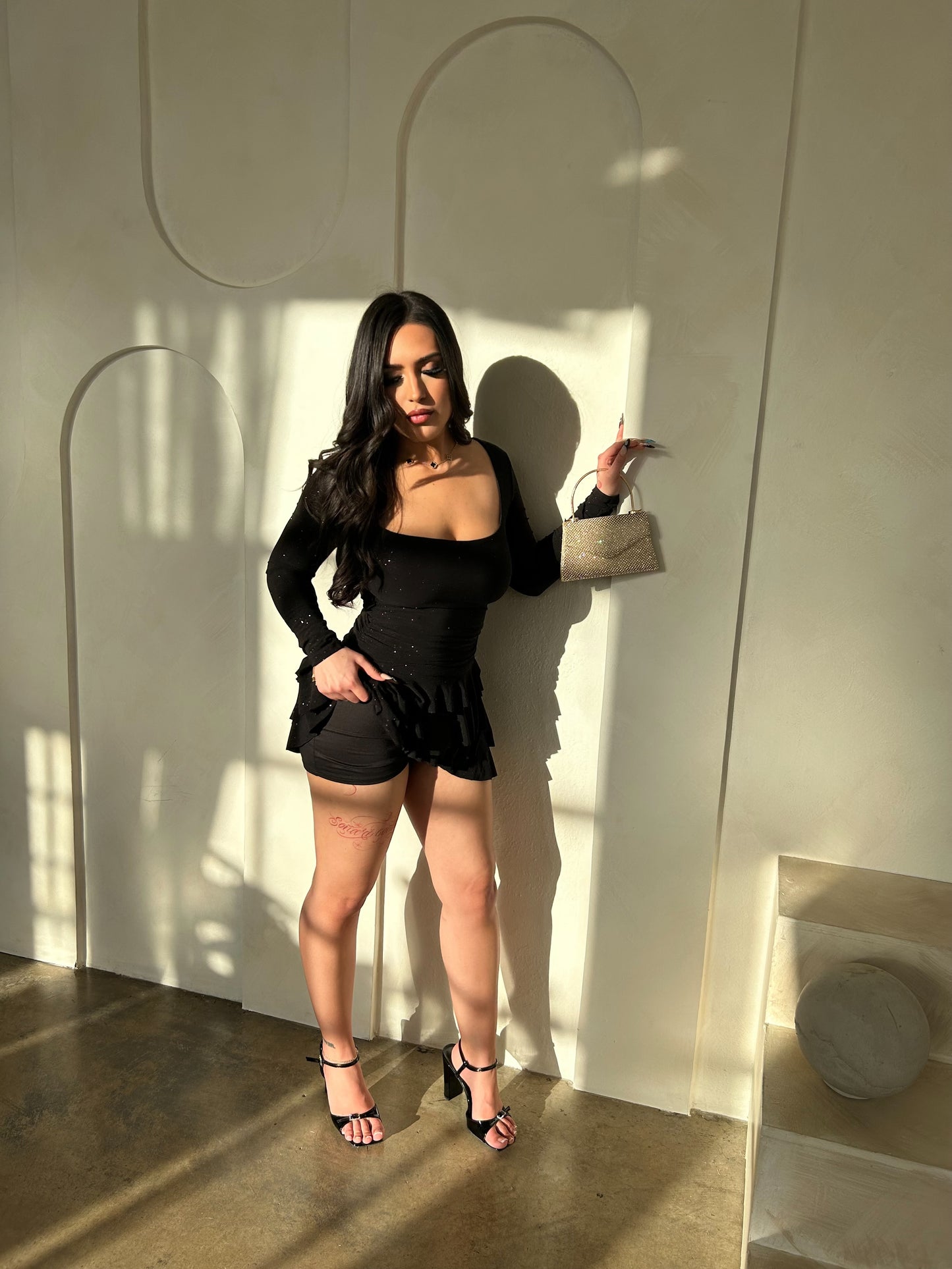 Ariani Glitter Romper Dress (Black)