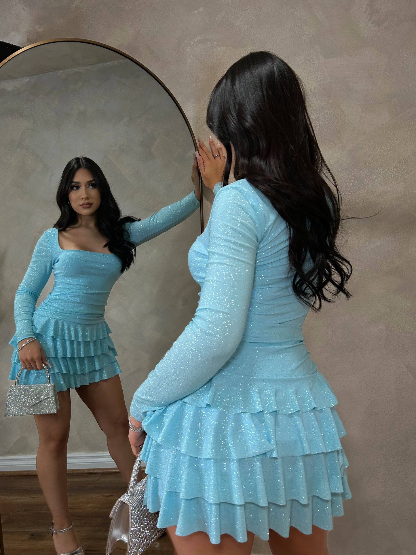 Ariani Glitter Romper Dress (Aqua)