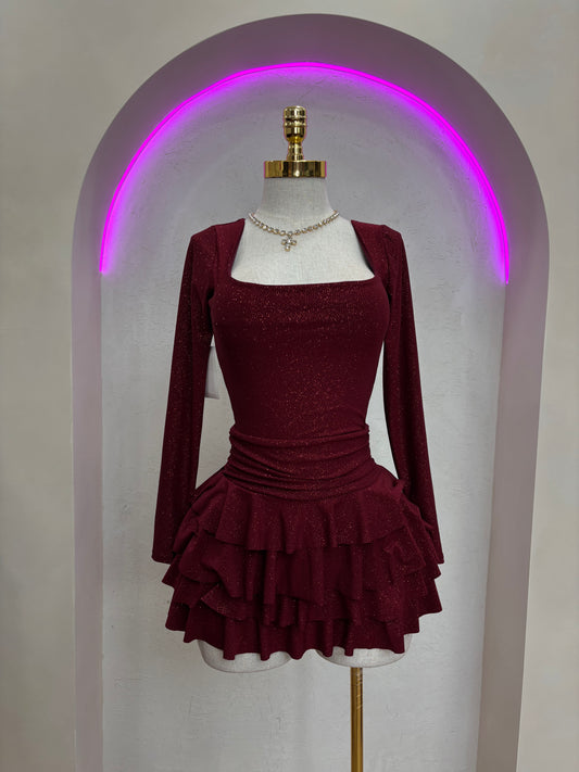 Ariani Glitter Romper Dress (Burgundy)