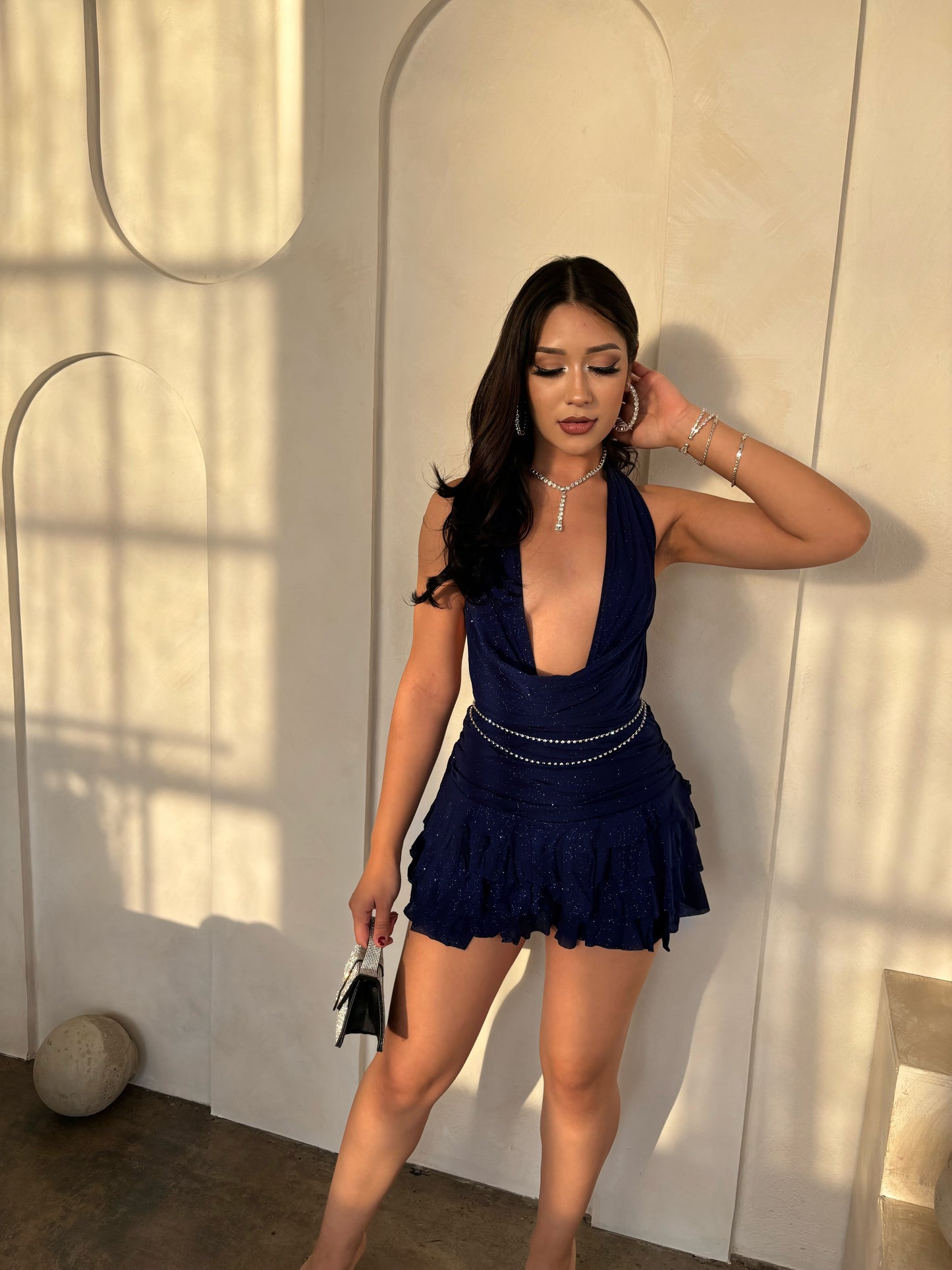 Mya Glitter Romper Dress (Blue)