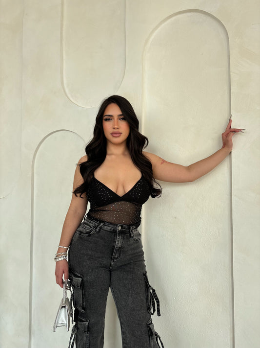 Katalina Mesh Bling Top (Black)