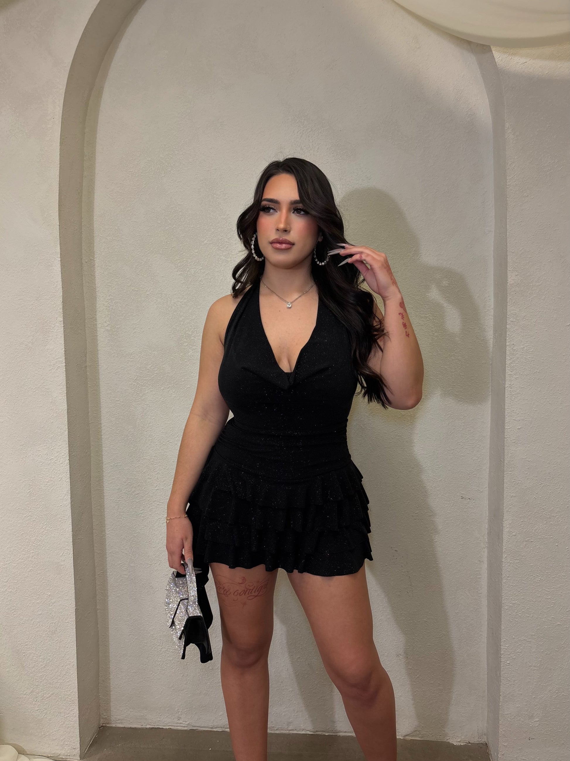 Mya Glitter Romper Dress (Black) Shopggboutiquee Mya Glitter Romper Dress (Black) Shopggboutiquee