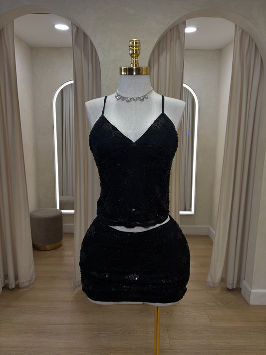 Gia Black Sequin Floral Set