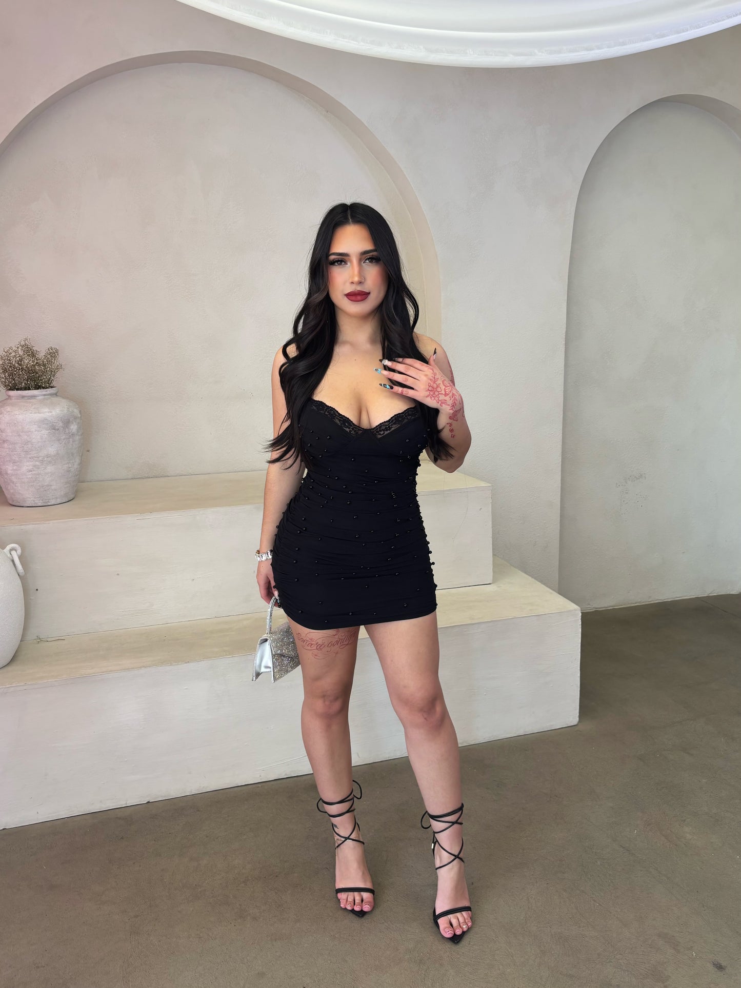 Gianna Pearl Mini Dress (Black)
