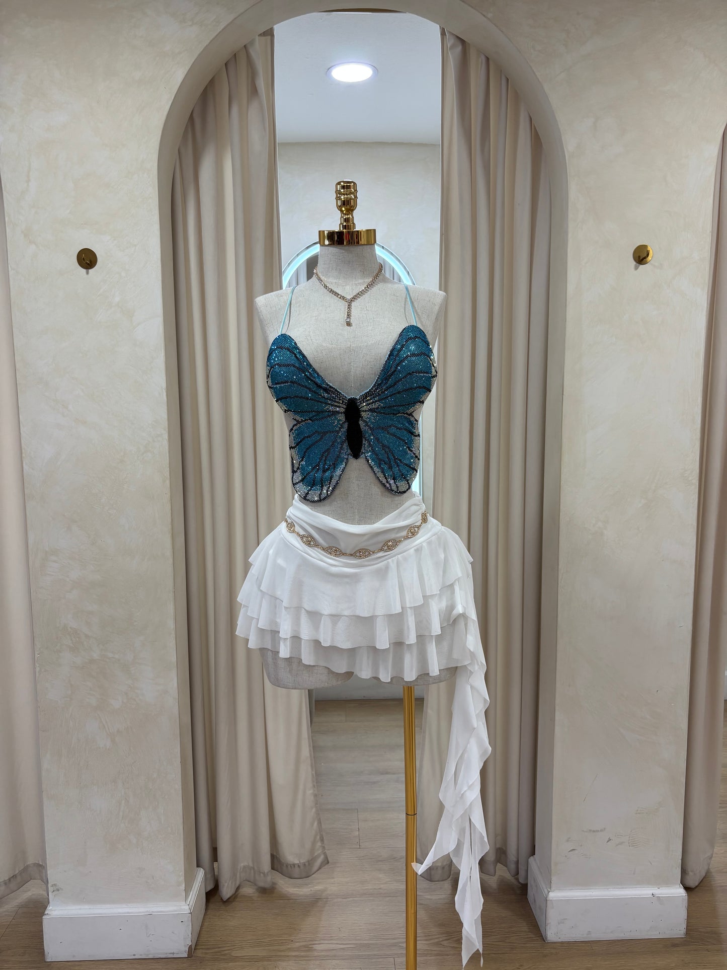 Blue butterfly top