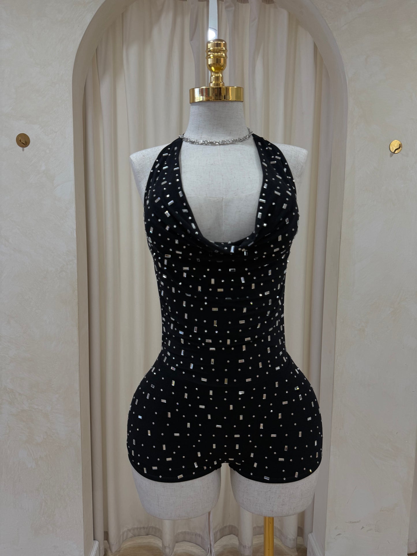 Baddie bling halter romper