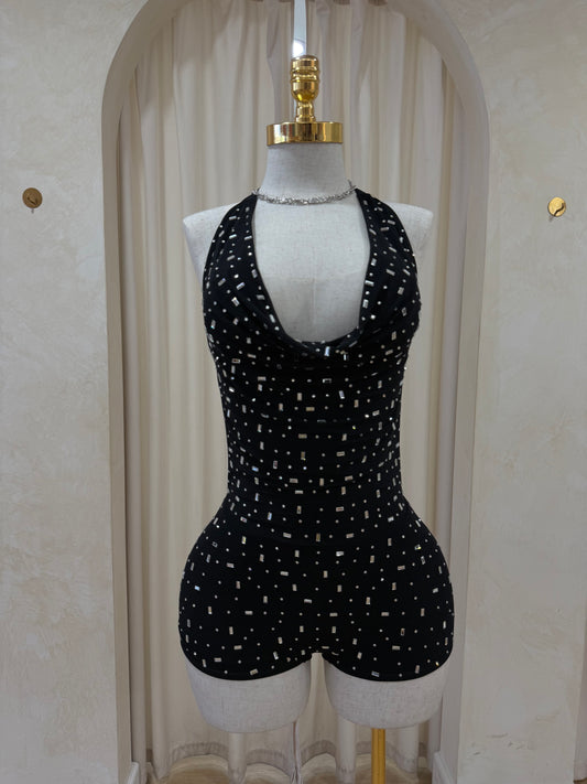 Baddie bling halter romper