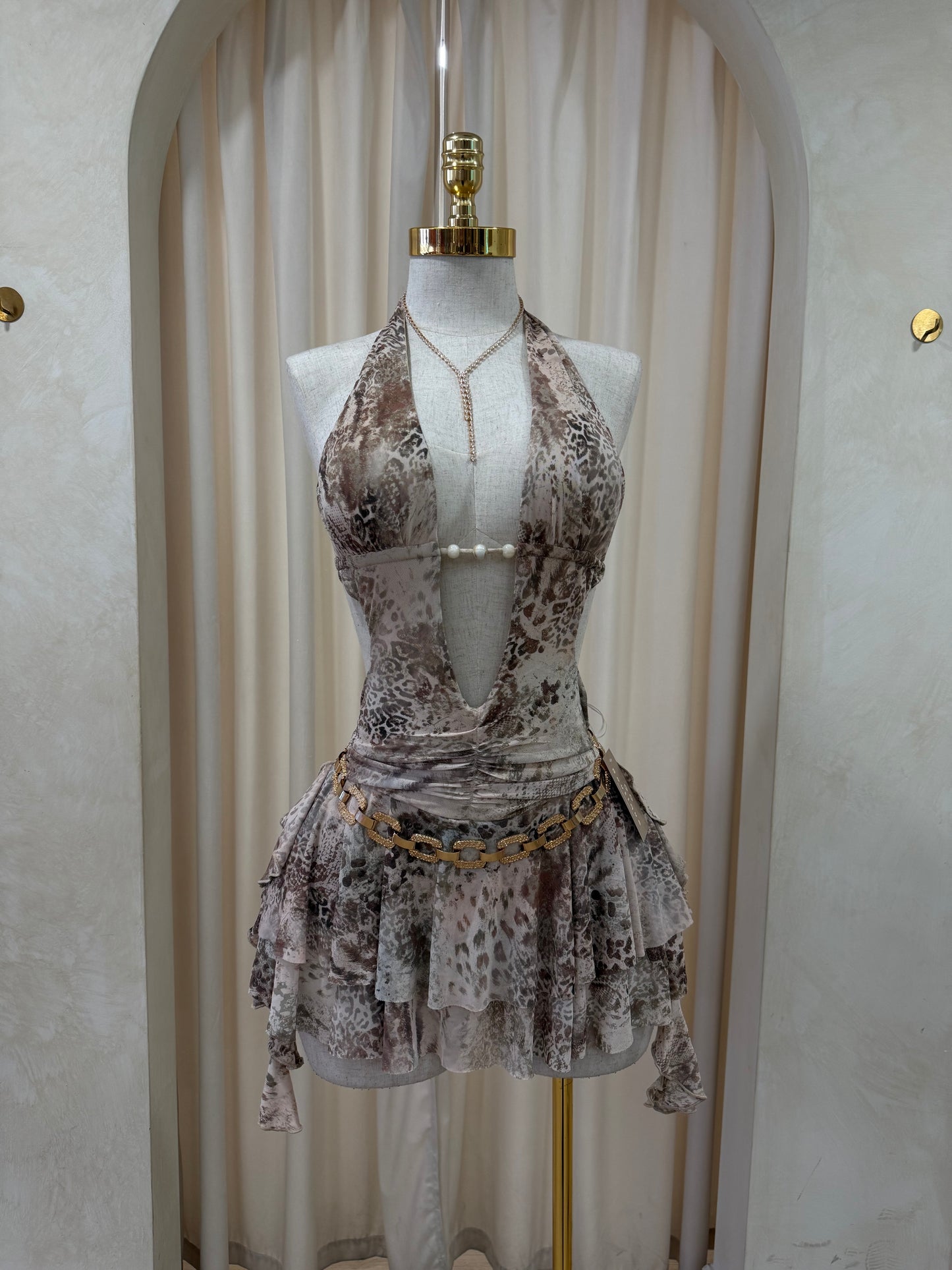 Kayla cheetah romper dress (brown)