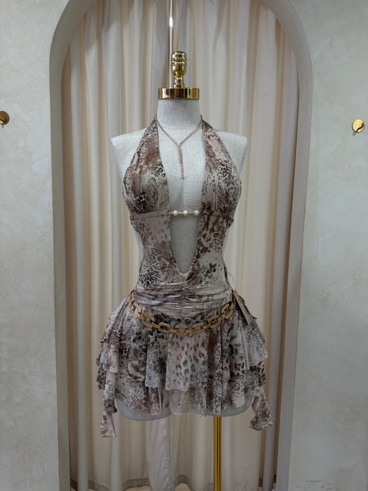 Kayla cheetah romper dress (brown)