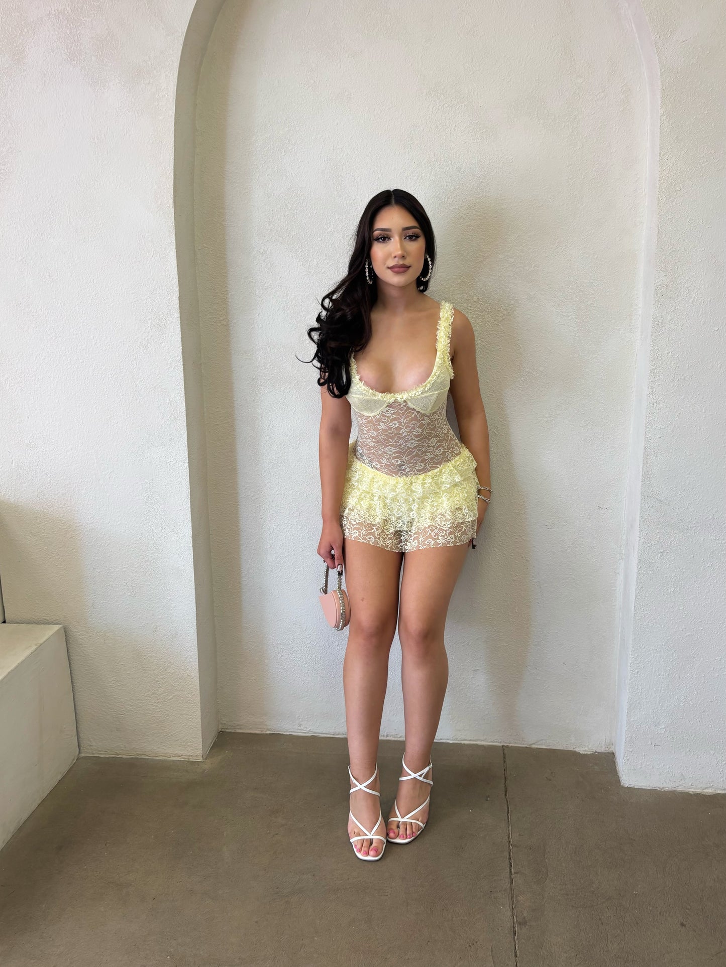 Bella Lace Romper Dress (Yellow)